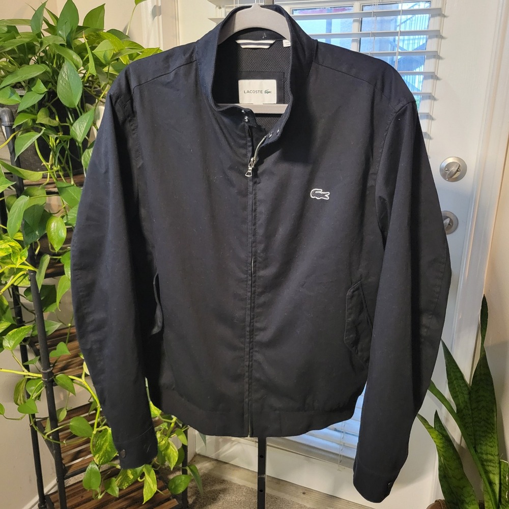 Lacoste Mens Black Cotton Harrington Jacket Full Zip Mesh Lined Size M FR 50